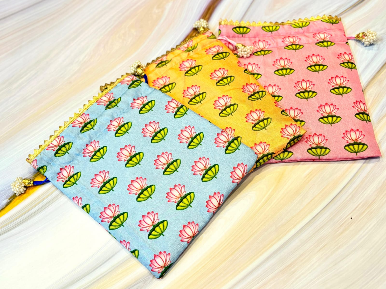 printed set of 20 potlis for give away gift, ideal for keeping jewelry/coinns/sweets/snacks/dry fruits, Inches